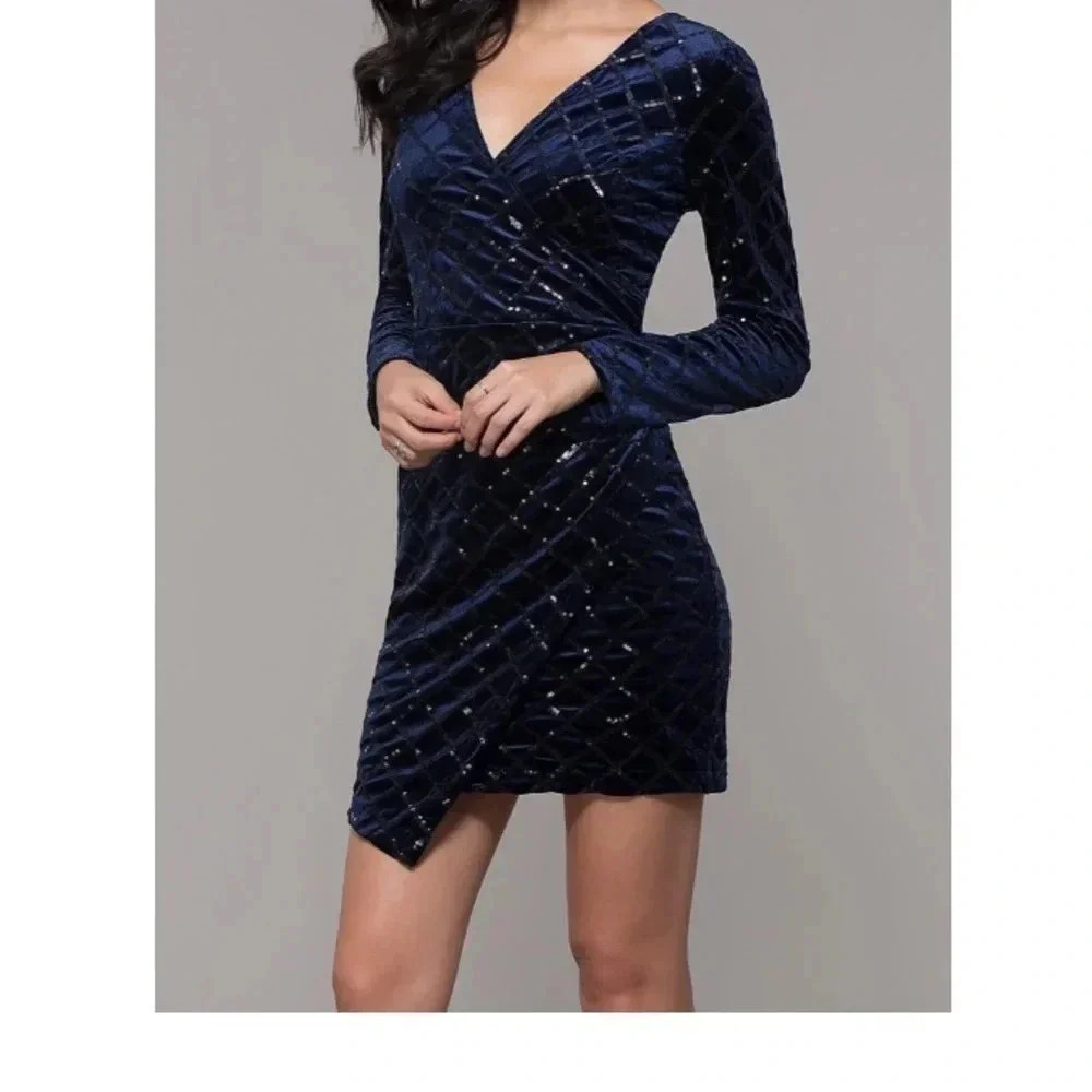 Velvet Sequin Dress Honey Rosie Navy Blue Sz Small NWT